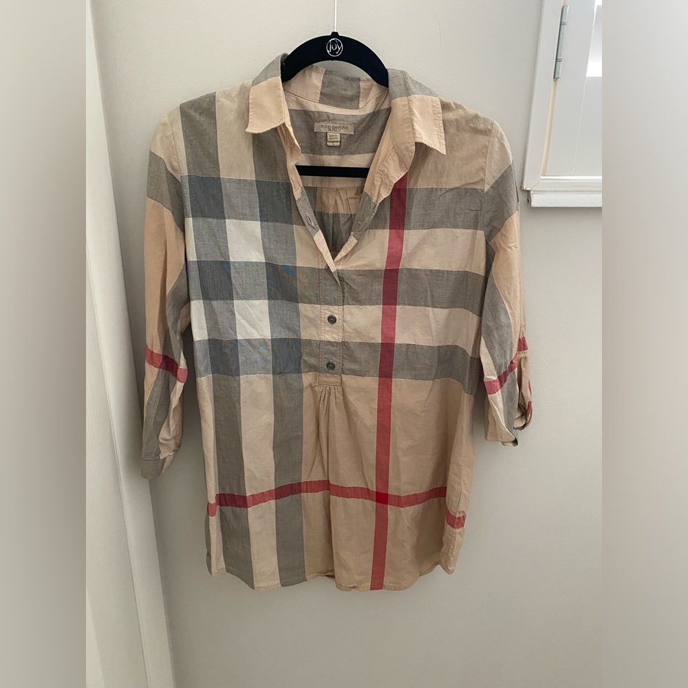 Burberry Brit Plaid Print Three-Quarter Sleeve Tunic